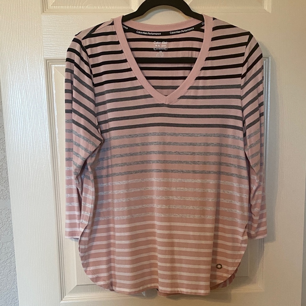Calvin Klein Pink and Black Striped Long Sleeve Top